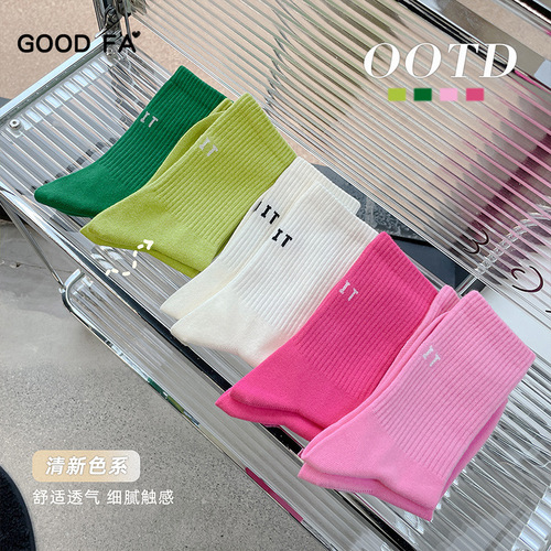 GOOD FA spring and summer fashionable colorful casual sports socks neutral mid-calf socks basic women's socks hand-sewn
