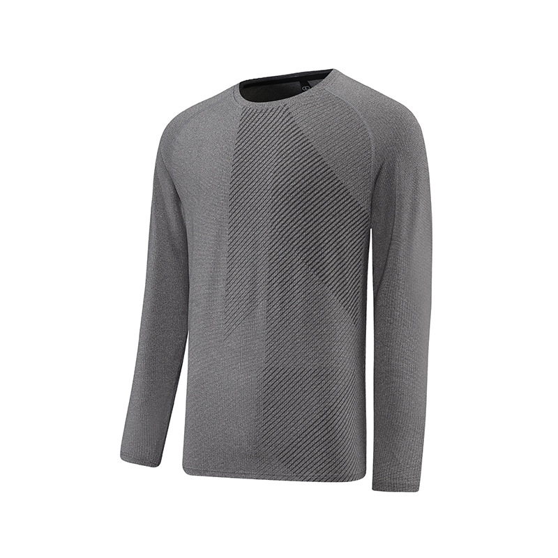Primavera y otoño de los hombres al aire libre cuello redondo ropa de secado rápido deportes de manga larga casual transpirable suelta camiseta en stock impresión fija registro