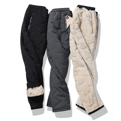 Winter and Autumn Waterproof and Warm Lamb Wool Pants Loose Fleece Lined Thick Plus Size Straight Leg Warm Cotton Pants Men