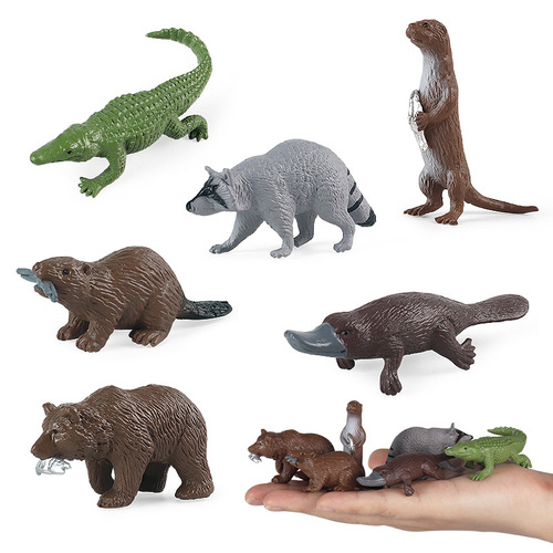Children's simulated mini wild reptile model raccoon platypus beaver brown bear crocodile set toy
