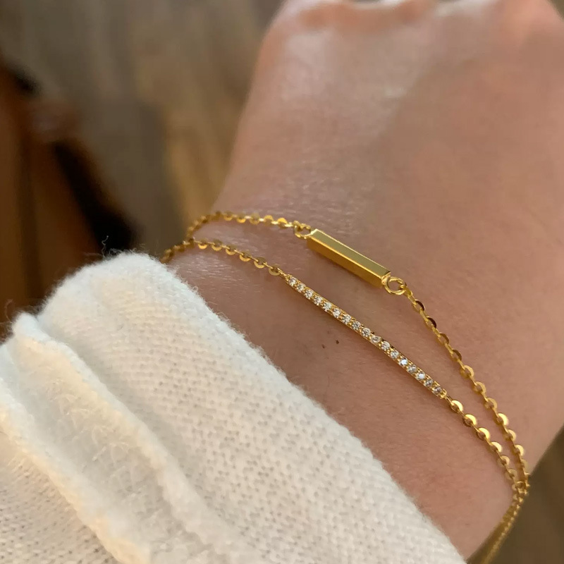 Simple radian row Diamond basic bracelet 2022 new fashion design sense niche simple temperament geometric bracelet