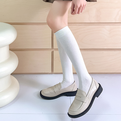 Socks women's calf socks spring and summer leg shaping socks mid-length campus style solid color jk Japanese style pile socks high tube knee socks