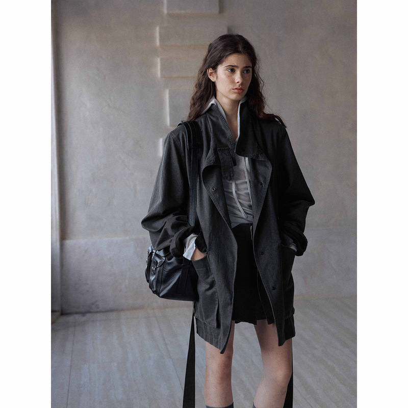 【识几】Autumn New Style Washed Cotton Suede Jacket for Women, Loose Fit, Long Coat with Turn-Down Collar, Suitable for Commuting M9709 【识几】Autumn New Style Washed Cotton Suede Jacket for Women, Loose Fit, Long Coat with Turn-Down Collar, Suitable for Commuting M9709