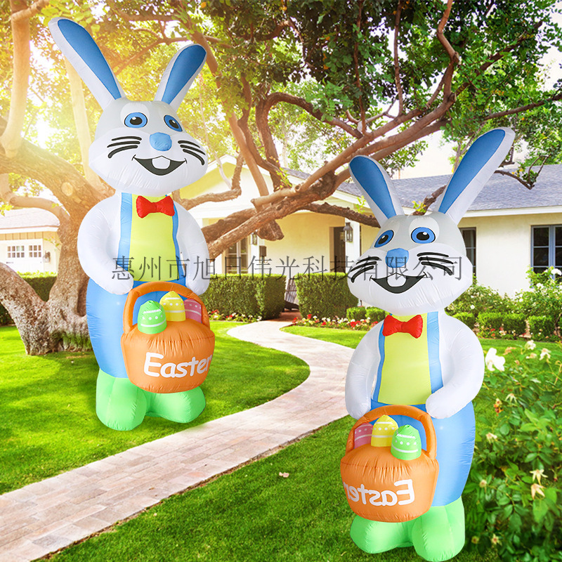 12ft大型户外节庆布置道具充气模型 3.6米复活节提花篮兔子气模