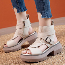 2025年春夏季新款厚底凉鞋女鞋松糕跟罗马风复古风休闲百搭高帮鞋