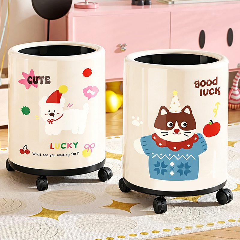 Wheeled Trash Can for Home Use, Luxury High-End, Stylish Paper Bin, Movable for Office, Bedroom, Vintage Paper Basket Wheeled Trash Can for Home Use, Luxury High-End, Stylish Paper Bin, Movable for Office, Bedroom, Vintage Paper Basket