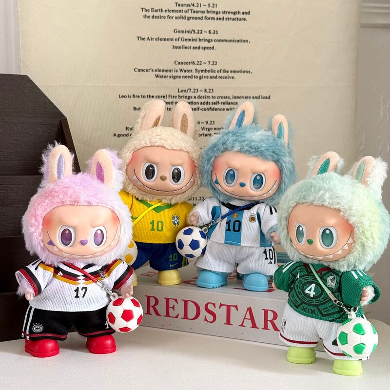 Only Doll Clothes 17cm Labubu First and Third Generation World Cup Jersey Football 4-Piece Set Labubu Outfit Replacement in Stock