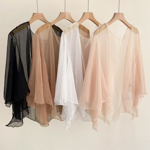 New Solid Color Chiffon Cheongsam Shawl Women's Spring and Autumn Thin Air-conditioned Room Waistle Shoulder Shoulder Sunscreen Cardigan All-match