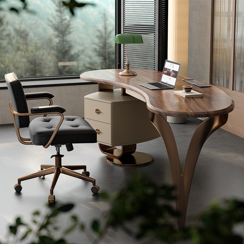 Walnut Color Solid Wood Light Luxury Modern Desk Nordic Designer Large Board Chinese Style Office Desk High Sense Study Table