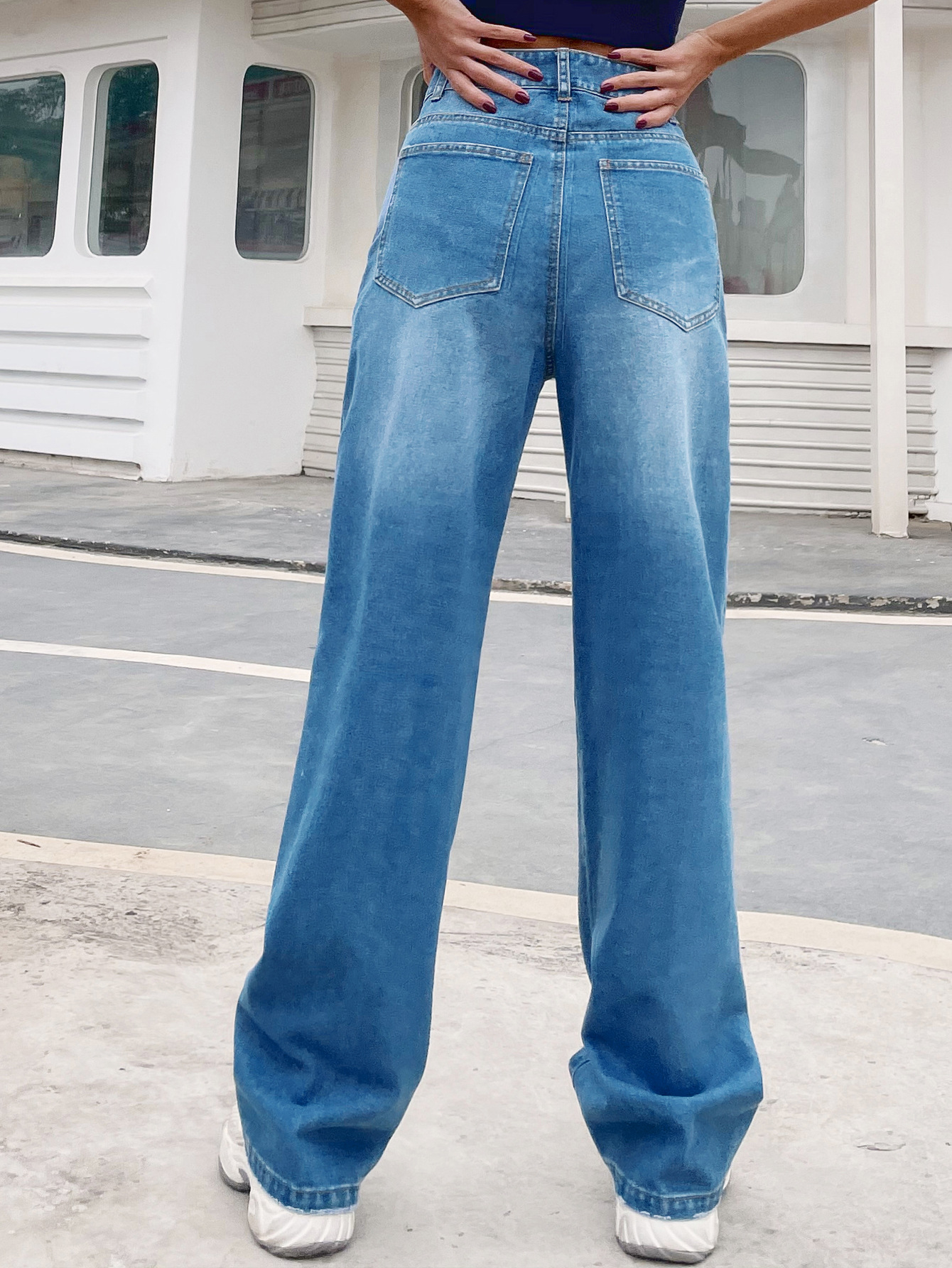 Loose High Waist Mopping Hole Denim Trousers Nihaostyles wholesale clothing vendor NSJM76008