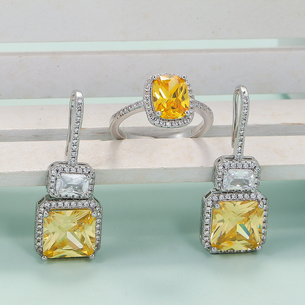 Daily Occasion Copper Material Retro Square Copper Inlay Zircon Women's Rings Earrings