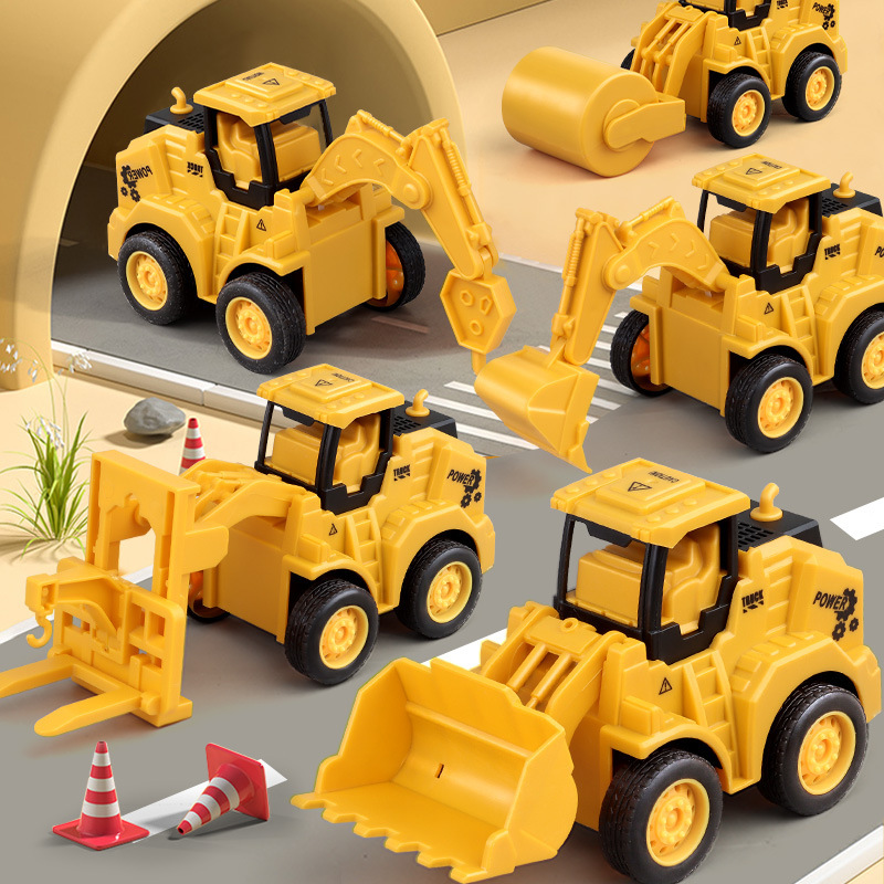 Children's Press Car Toy Excavator Excavator Roller Bulldozer Forklift Truck Engineering Vehicle Set Boy