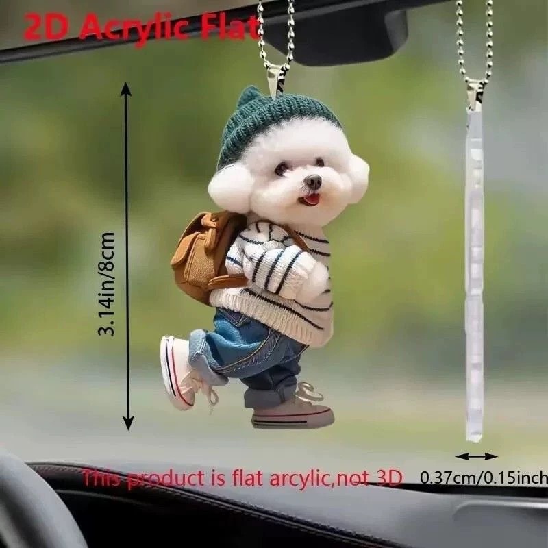 Neu Kreative Welpen Rucksack Acryl Auto Anhänger Nette Teddy Hund Keychain Zubehör Hängende Dekoration_voghion.com