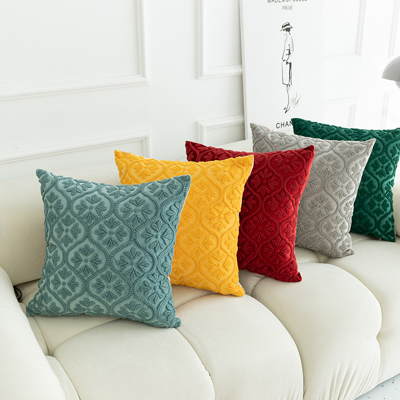 Housse de coussin de chevet brodée en trois dimensions, motif géométrique, motif floral, style européen et américain, décoration pour la maison_voghion.com