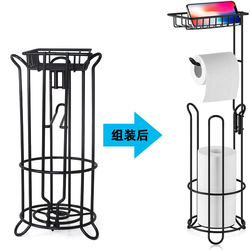 Vertical paper towel holder floor-mounted household toilet bathroom tissue holder storage shelf toilet paper storage rack cross-border iron scroll paper holder