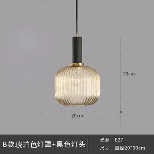 Lámpara colgante nórdica para bar y restaurante, lámpara de noche minimalista, linterna creativa a rayas, lámpara colgante pequeña de cristal retro japonesa de una sola cabeza