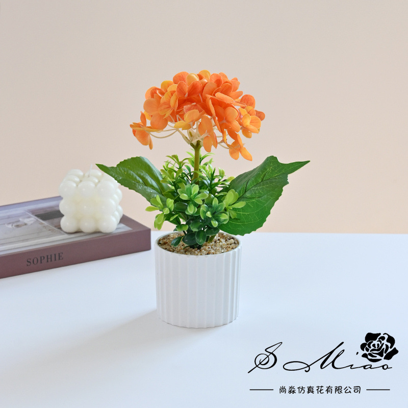 Flor falsa película 3D pequeña hortenida bonsai de alta calidad fábrica de flores de simulación decoración del hogar plantación verde flor falsa plantación en maceta