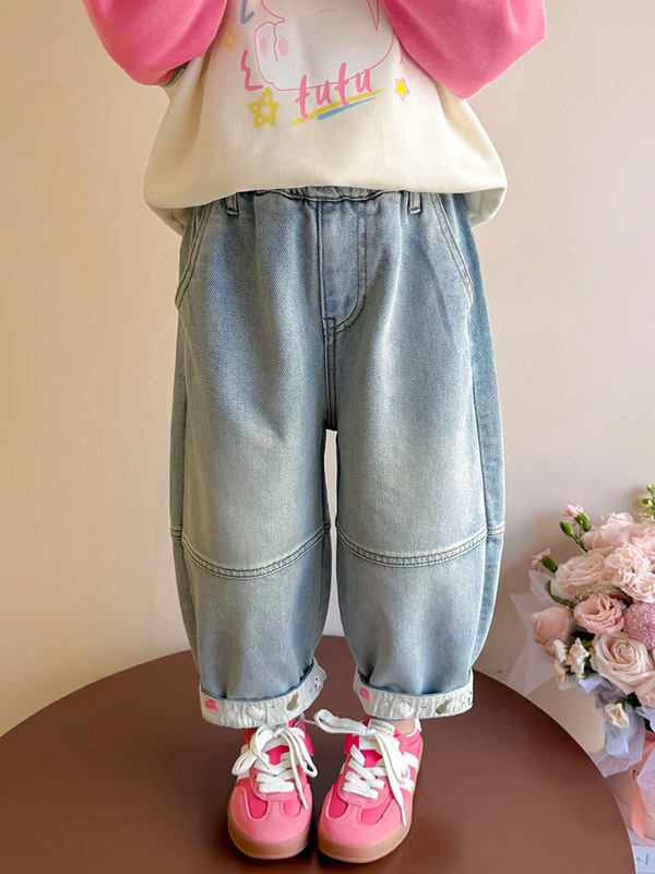 女童牛仔裤2025新款春秋女宝宝休闲直筒裤韩版儿童外出时髦裤子|undefined