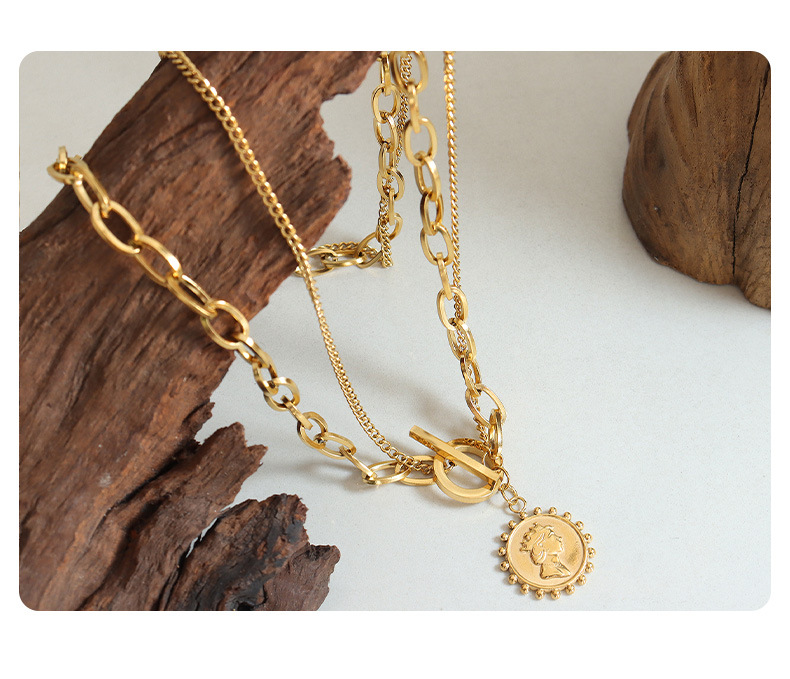 Fashion Portrait Titanium Steel Layered Necklaces Plating Stainless Steel Necklaces_colorza_4