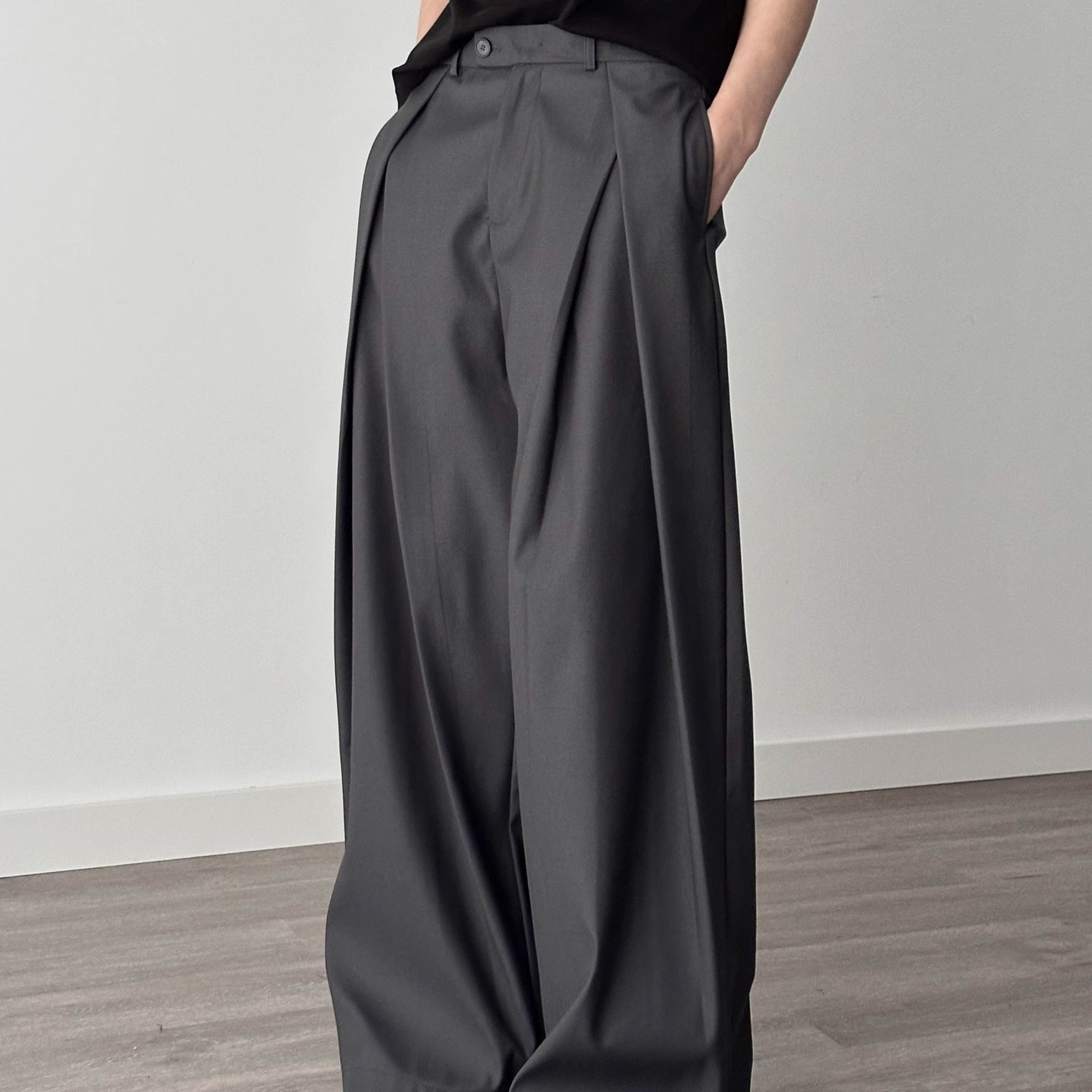 Three-Dimensional Wide-Leg Pants, A-Line Silhouette Casual Pants for Men, Summer Design, Loose and Drapey Floor-Length Trousers, Drop Shipping