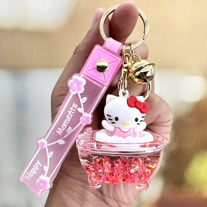 Sanrio Cartoon Quicksand botella llavero creativo exquisito de las mujeres mochila colgante pequeña joyería aceite llavero colgante