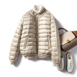 韩版棒球服羽绒服女短款2023年冬季新款时尚洋气轻薄款白鸭绒外套