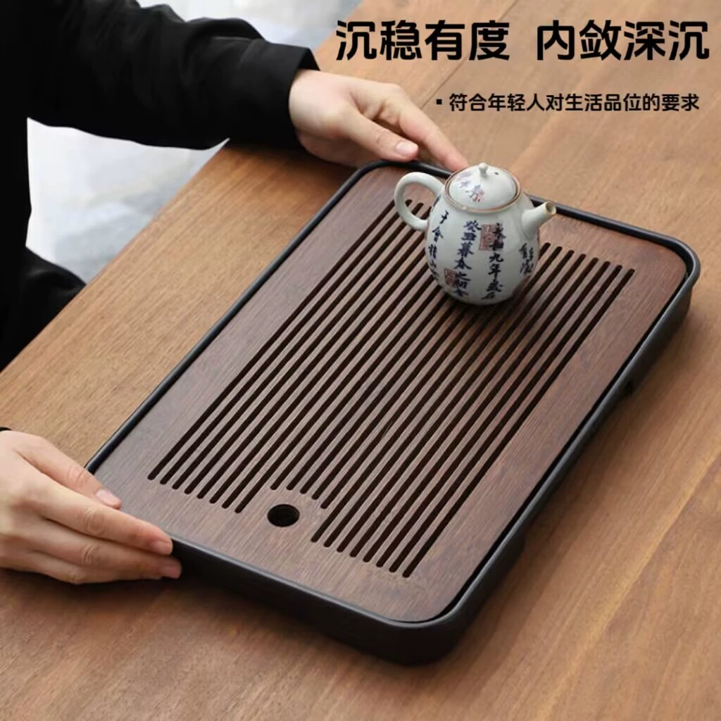 2025 Spring Hot Selling Tea Tray One Piece Bamboo Dry Brewing Table Embedded Water Storage Tray Multifunctional Large Tea Table