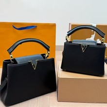 跨境真皮新款贵妇包cap托特包单肩黑色小牛皮手提斜挎头层女士包