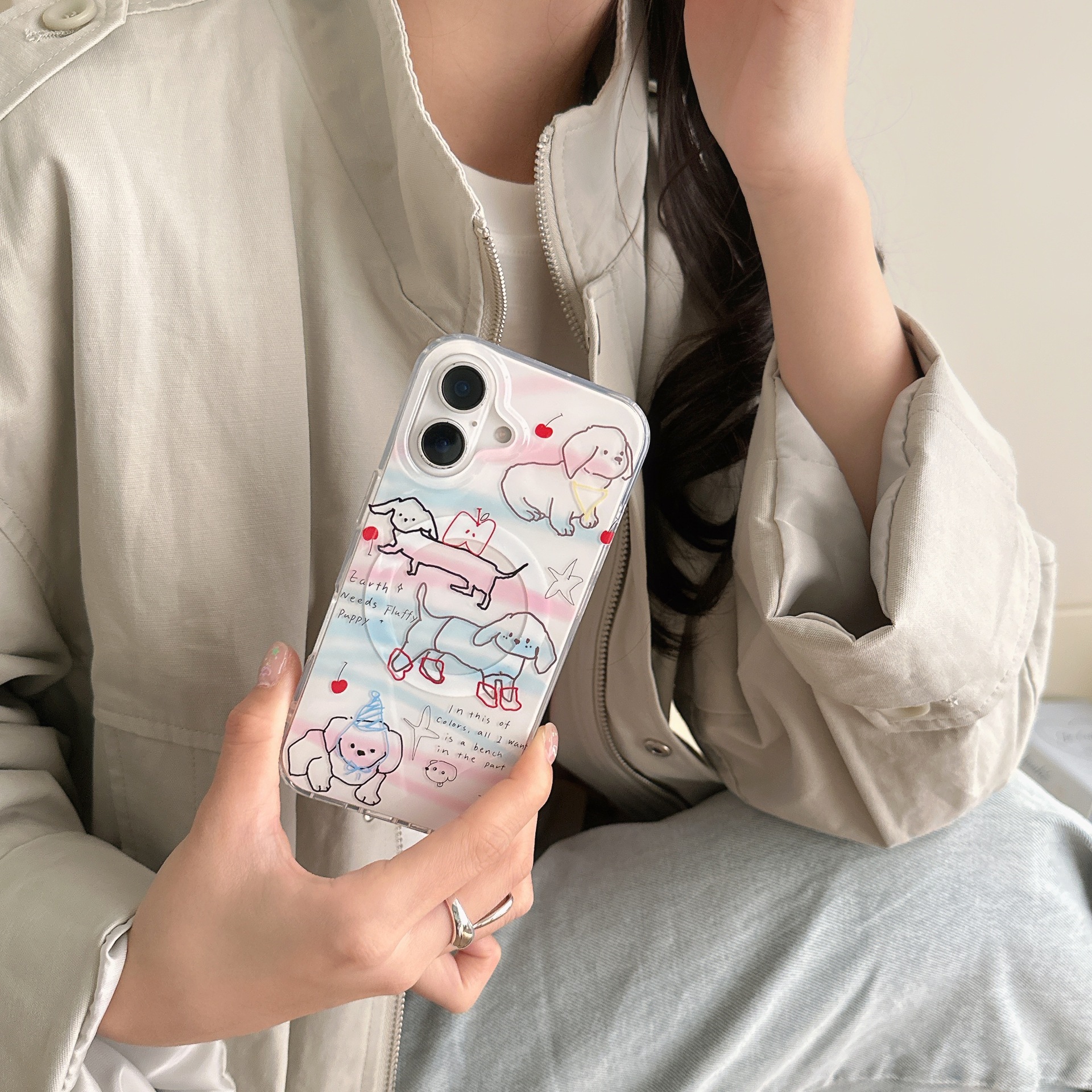 Perro salchicha de línea de dibujos animados estilo ins para Apple 15ProMax funda para teléfono móvil 16Pro nicho 14/13 Mujer 16