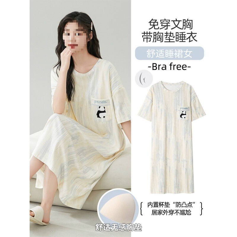 女性用ナイトガウン、夏用薄手半袖、膨らみ防止、オールインワン、大きいサイズ、胸パッド付き、屋外で着用可能、ホームウェア、コットン漫画|undefined