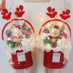 クリスマス抱っこ筒ぬいぐるみ花束かわいいアイデア彼女にクリスマスプレゼント永生花完成品