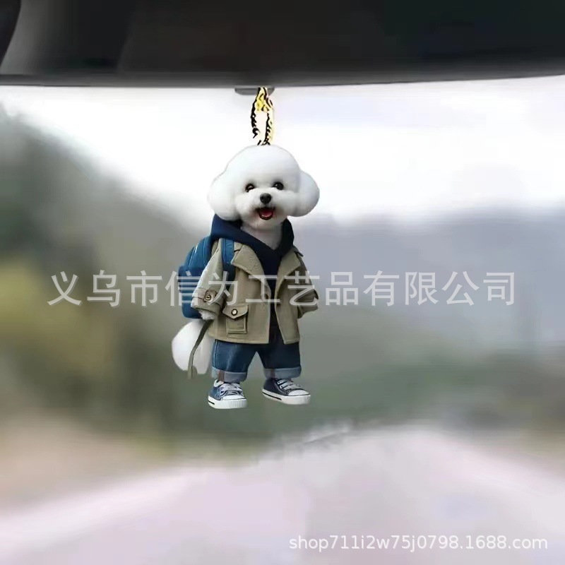 Cross-border nuevo creativo 2D lindos perros de peluche cachorro hombre mochila colgante acrílico colgante de automóvil