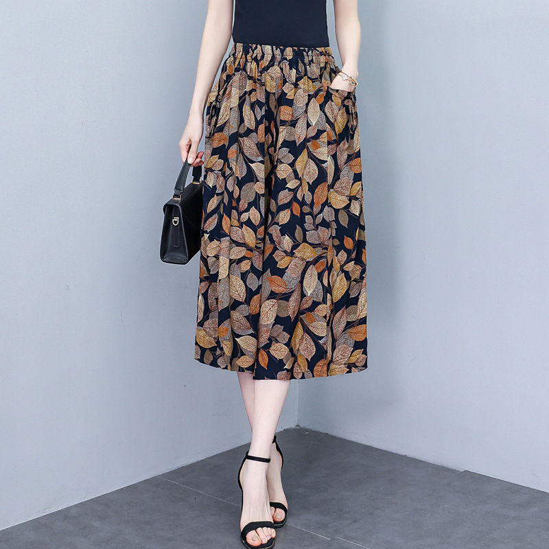 Wide-Leg Pants for Women 2026 Summer New Style Pure Cotton Silk Pants Large Size Loose Skirt Pants Elastic High-Waisted Thin Cropped Pants