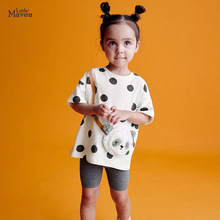 Little maven欧美可爱女童套装夏季短袖贴布绣童装熊猫女童套装