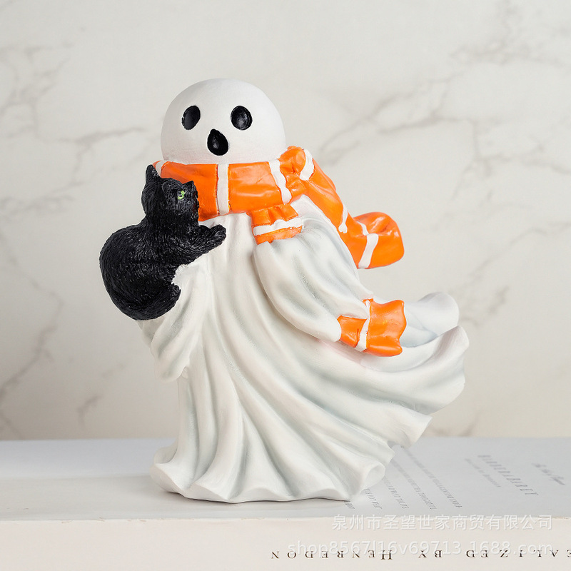 2025 クロスボーダー新製品ハロウィンホリデーデコレーション装飾品漫画ゴースト黒猫ホームデスクトップ雰囲気装飾|undefined