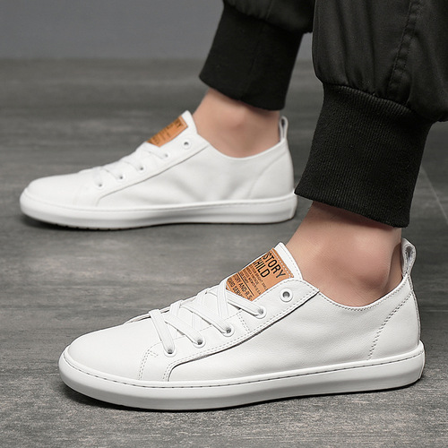 [First Layer Cowhide] White Shoes Spring and Summer New Low-top Men's Casual Shoes Breathable Trendy Shoes Genuine Leather Shoes Men's Shoes