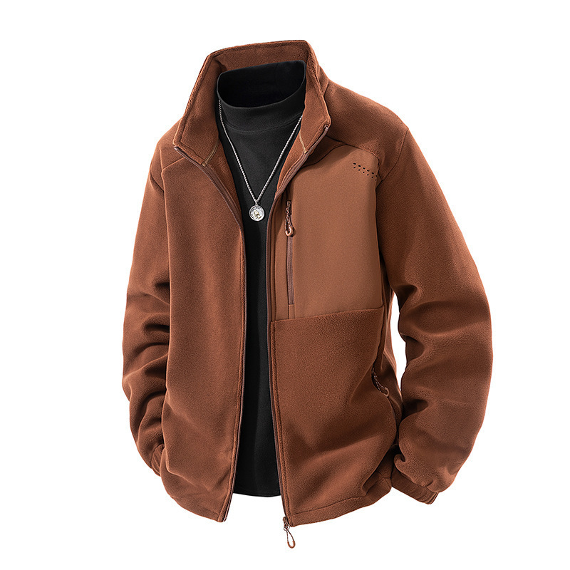Autumn and Winter New Polar Fleece Jacket Men's Fleece-Lined Thickeneded Warm Youth Stand-Up Collar Fleece Sports Casual Jacket
