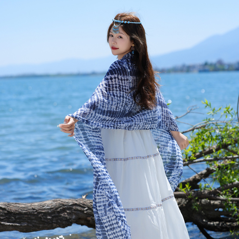 Chal Bufanda Verano de alta gama Nuevo estilo exótico Diadema Hebilla Estilo étnico Protector solar Chal con honda