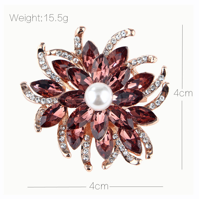 Women'S Gender Inlay Design Fashion Pin Flower Alloy Inlay Crystal Rhinestones Pearl Women'S Brooches