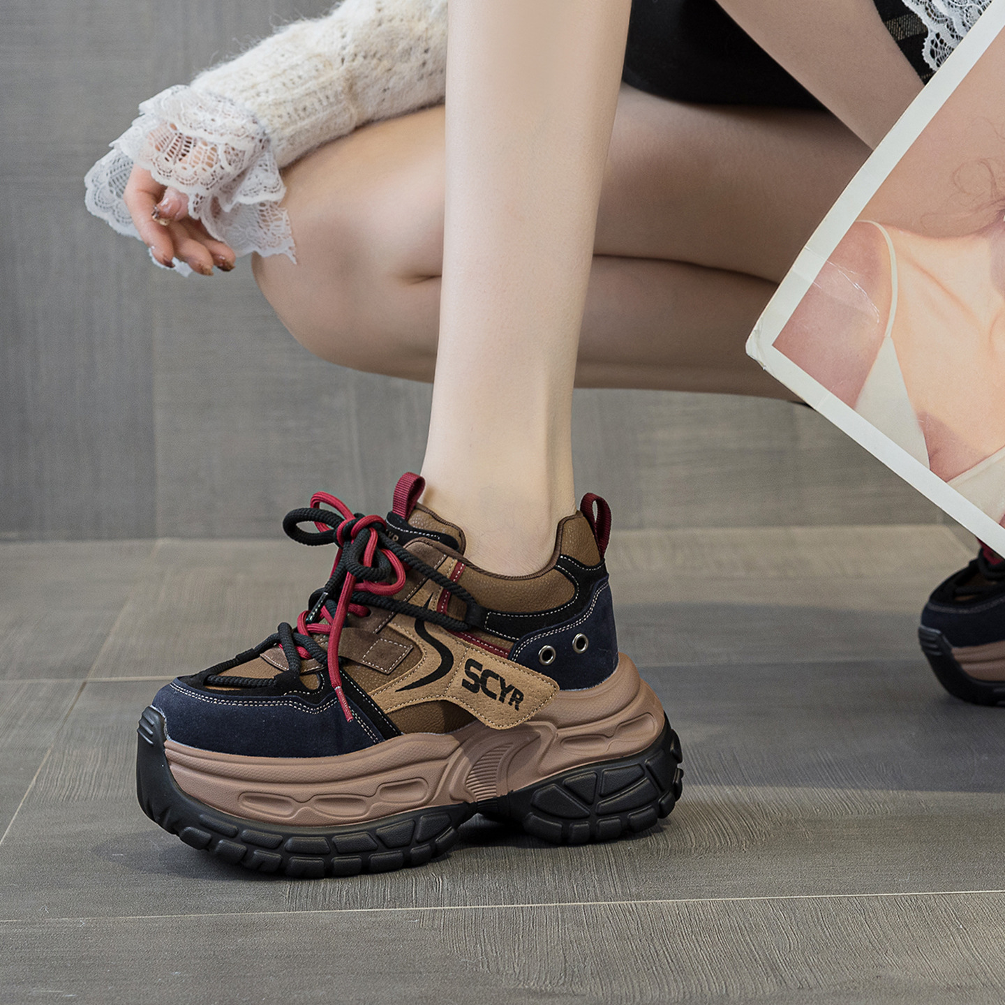 Giày sneaker nữ chunky đế dày phong cách retro, tăng chiều cao, phối màu vintage — Cam 5021, Xanh dương 5021, Tím 5021