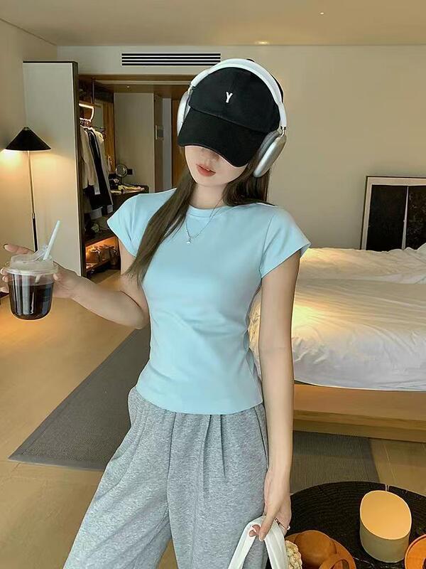 跨境东南亚短款露脐短袖T恤女2025夏季新款辣妹白色打底女装上衣|undefined