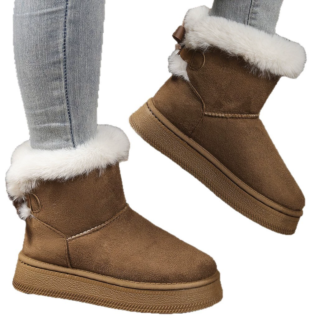 Demi-season warm boots with bow platform, plus size