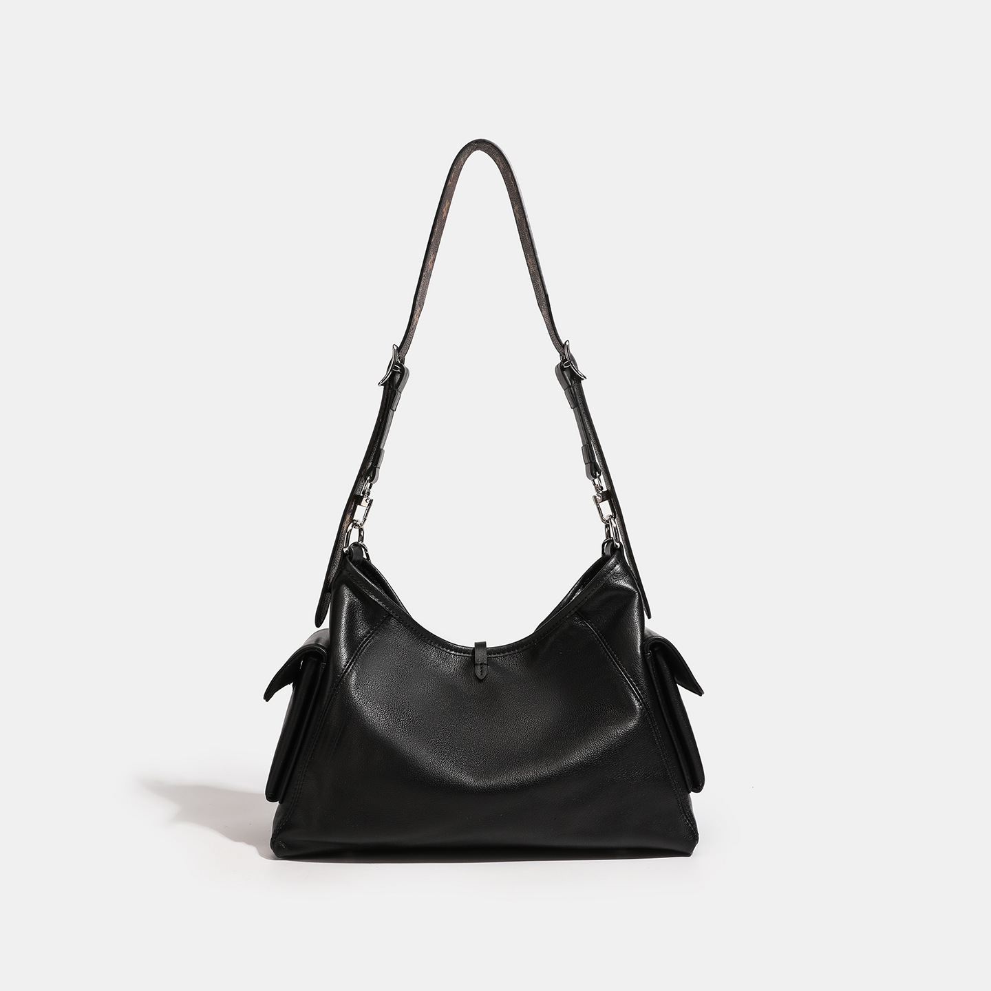 Top Grain Cowhide Leather Messenger Tote Bag Large Capacity Chain Commuter Bag Black Warrior Luxury Shoulder Crossbody Bag - Thumbnail 3