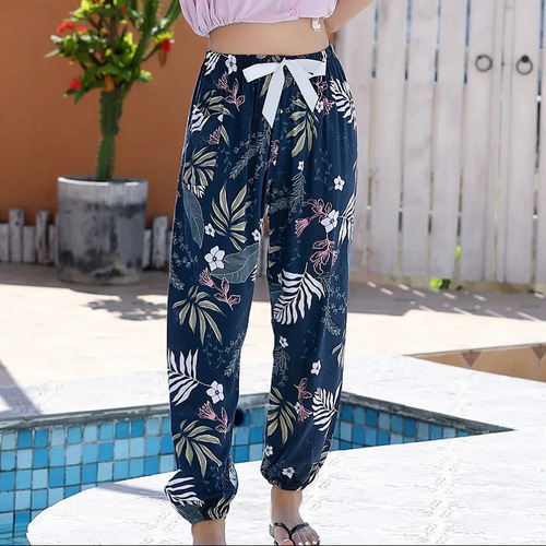 Summer Women's Cotton Satin Lantern Pants Cotton Mosquito-Proof Pants Beach Pants Artificial Cotton Casual Loose Satin Ankle Pants