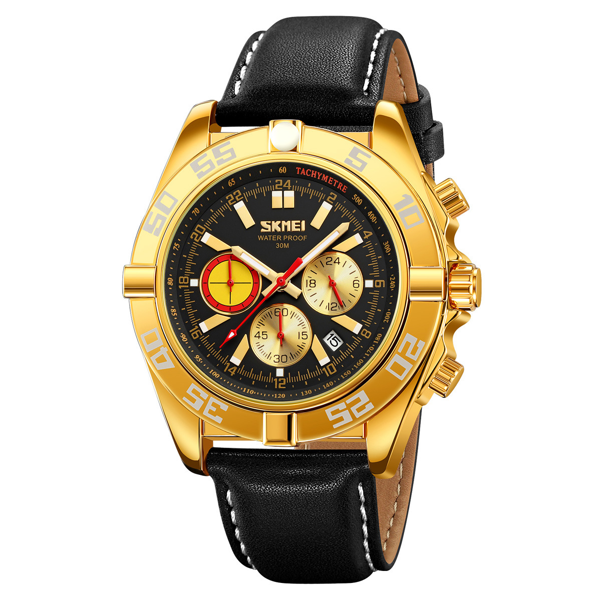 Momento de los relojes de cuarzo deportivo para hombres esfera de tres ojos impermeable nocturna relojes de pulsera transfronterizos al por mayor en stock