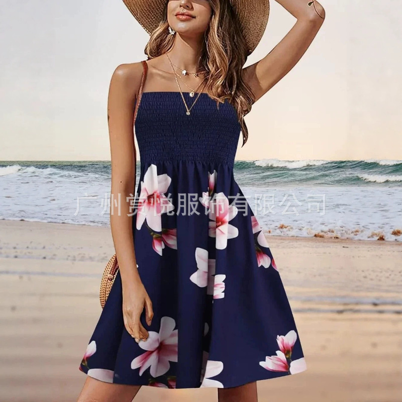 In-Stock 2026 Amazon European and American Cross-Border Hot-Selling Strapless Mid-Length Printed Dress for Summer Vacation In-Stock 2026 Amazon European and American Cross-Border Hot-Selling Strapless Mid-Length Printed Dress for Summer Vacation