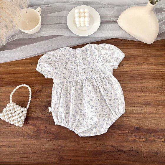 Summer Korean Style Baby Girl's INS Style Floral Short Sleeve Wrap Fat Clothes Baby Stynedy Full Moon Clothes Thin Korean Style Clothes