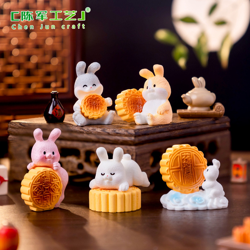 微景観かわいい中秋節月餅兎兎兎DIY装飾品掛け部品ギフトボックス車載デスク小置物|undefined