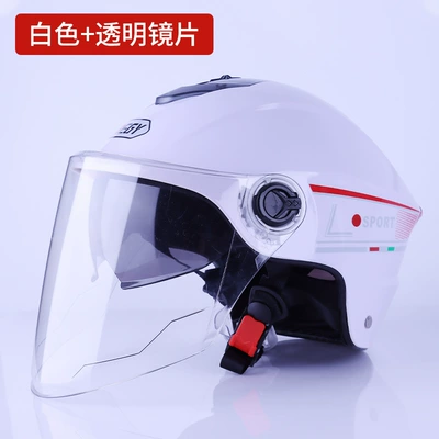 Half Helmet with Logo Printed | Motosiklet kaskı (dəbilqə) - white-transparent-lens