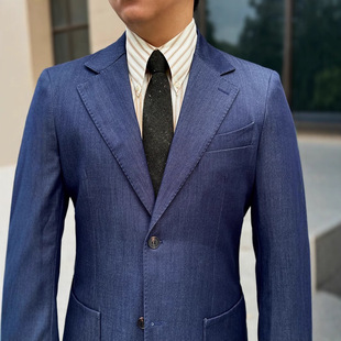 3032 New Men's Spring, Autumn and Winter Italian Single Western Slim Fit Wide Collar Suit Business Casual Blue Top Fashion Trend